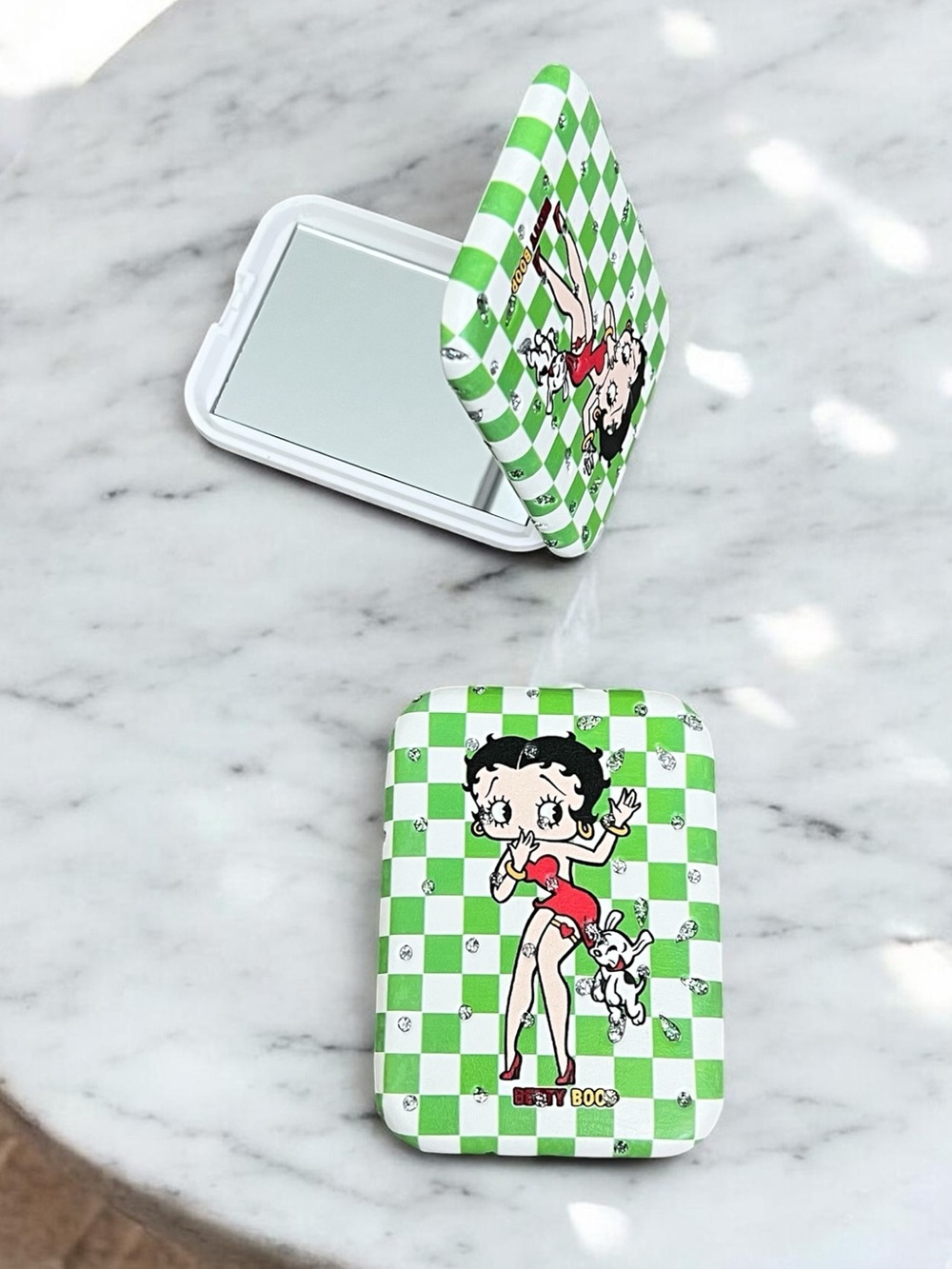 Betty Boop Green Checkered Compact Pocket Mirror